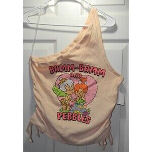 Flintstones Bamm Bamm and Peebles Off Shoulder Tee Tank XL NWOT Retro Ruched